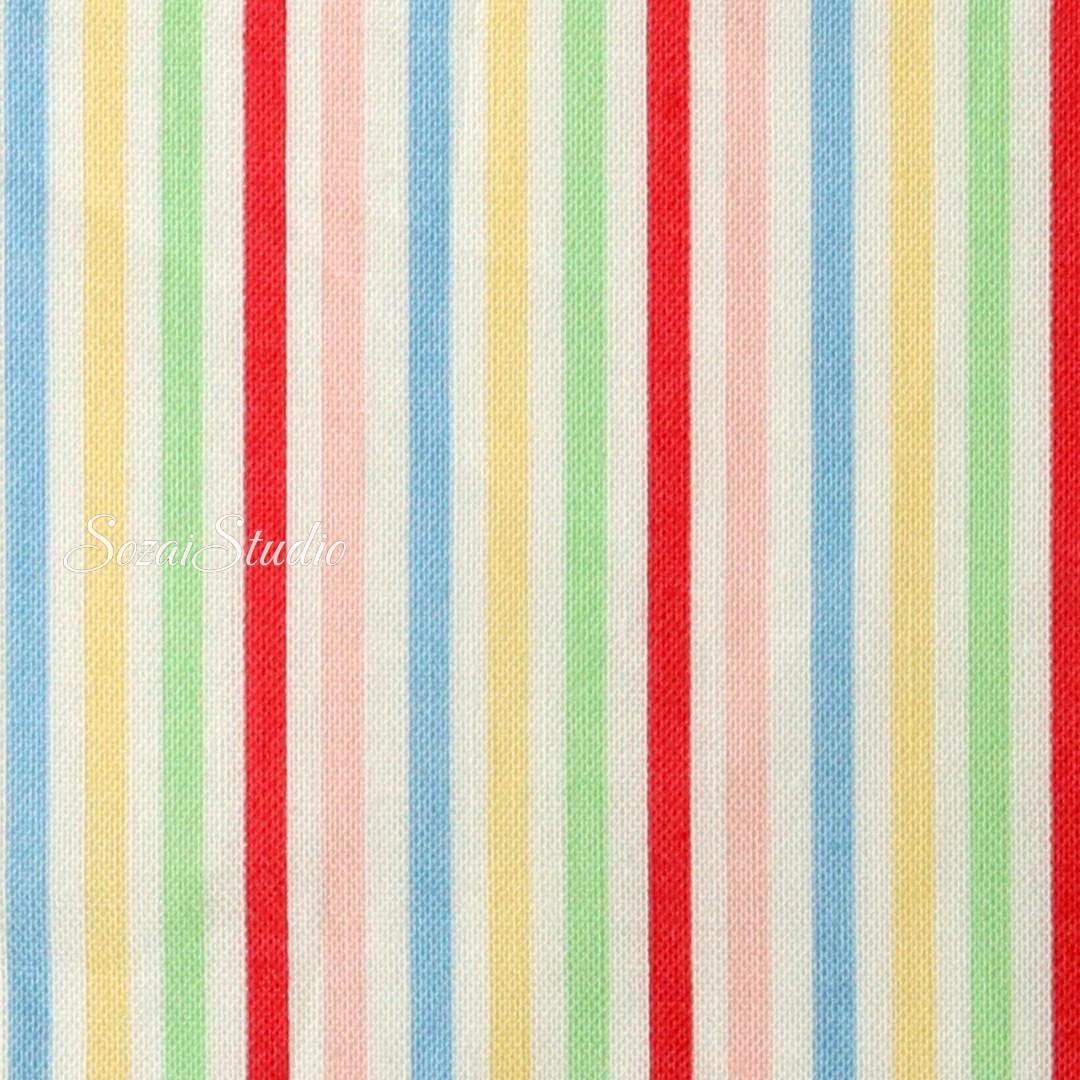 Japanese Cotton Fabric: Retro Five Color Stripe - Red Accent, by the yard