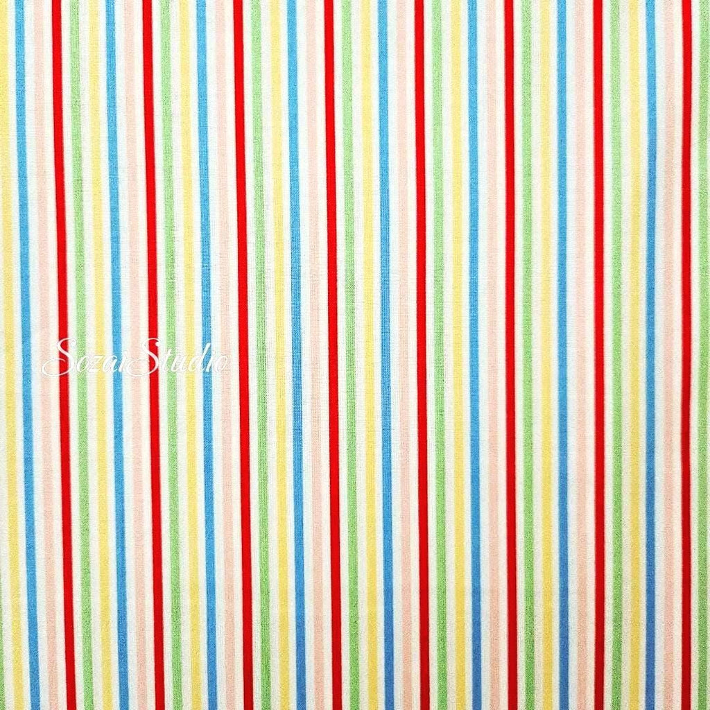 Japanese Cotton Fabric: Retro Five Color Stripe - Red Accent, by the yard