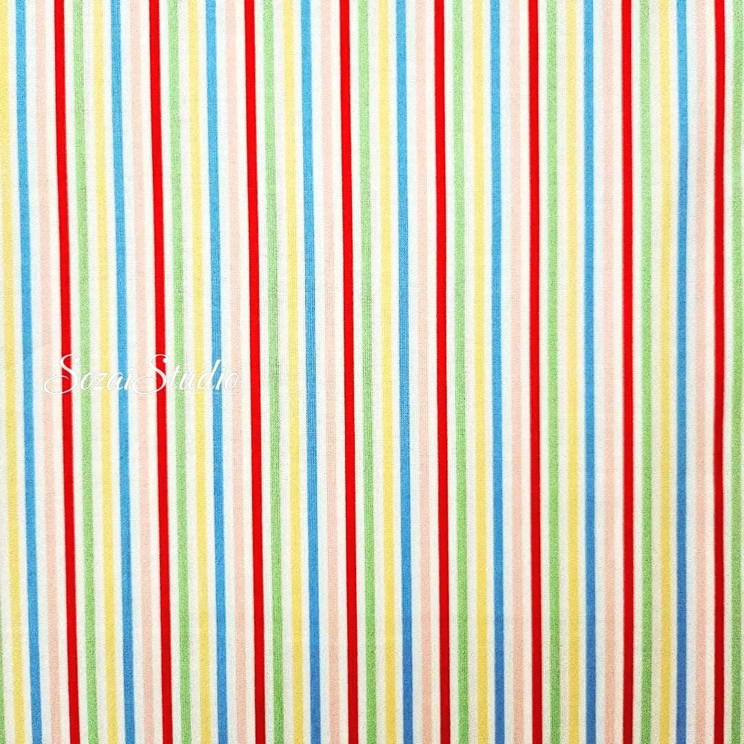 Japanese Cotton Fabric: Retro Five Color Stripe - Red Accent, by the yard