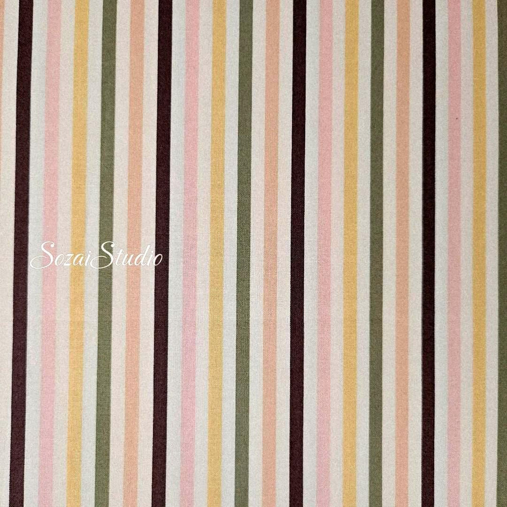 Japanese Cotton Fabric: Retro Vertical Stripe Print - Brown Line (by the yard)