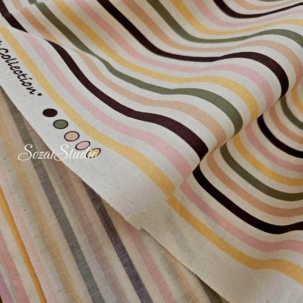 Japanese Cotton Fabric: Retro Vertical Stripe Print - Brown Line (by the yard)