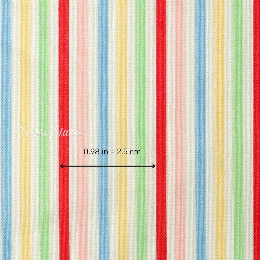 Japanese Cotton Fabric: Retro Five Color Stripe - Red Accent, by the yard
