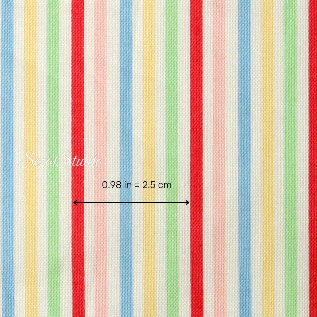 Japanese Cotton Fabric: Retro Five Color Stripe - Red Accent, by the yard