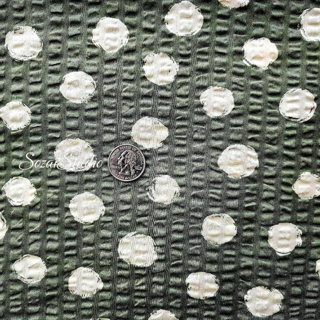 1 Yard Japanese Fabric - Dotted Ripple Cotton Seersucker - Khaki, 100% Cotton Printed