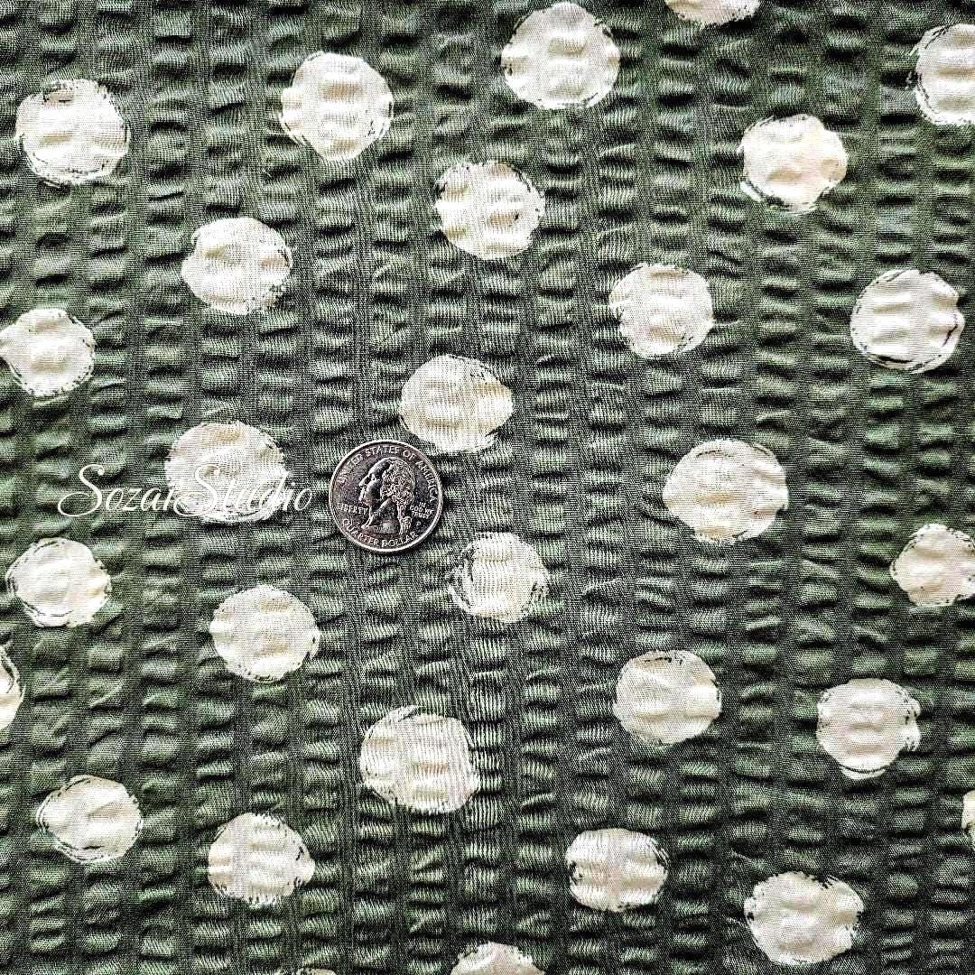 1 Yard Japanese Fabric - Dotted Ripple Cotton Seersucker - Khaki, 100% Cotton Printed
