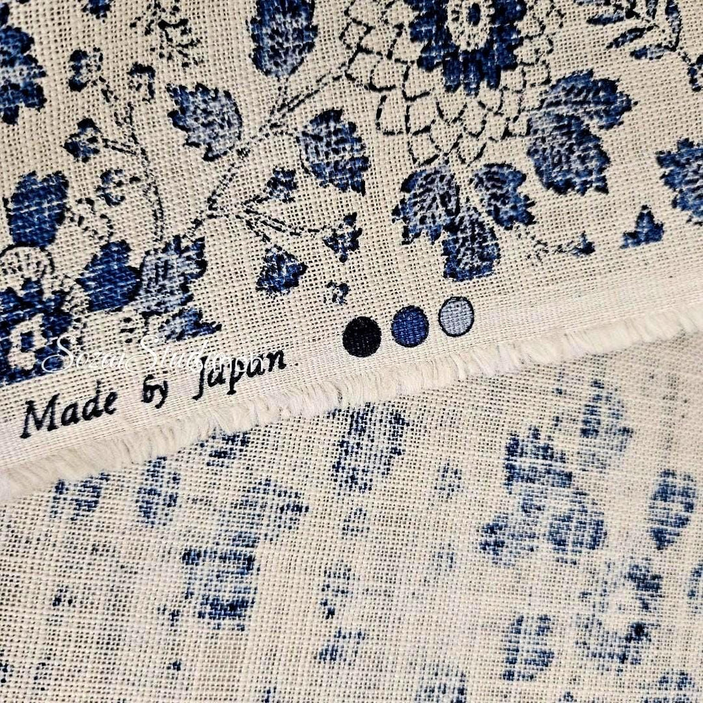 1 Yard Japanese Slub Cotton Fabric: Chrysanthemum Print, Beige