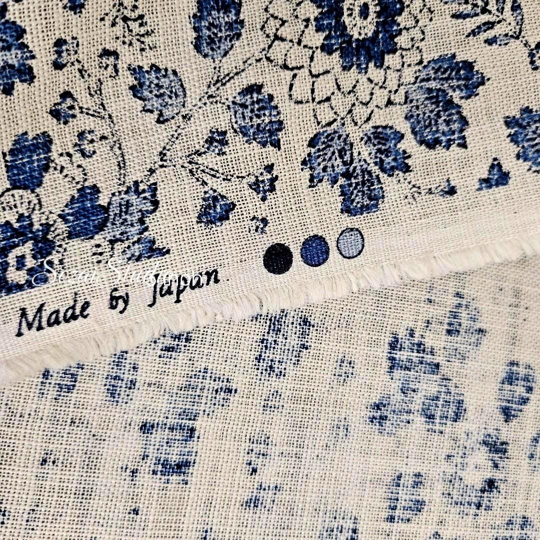 1 Yard Japanese Slub Cotton Fabric: Chrysanthemum Print, Beige