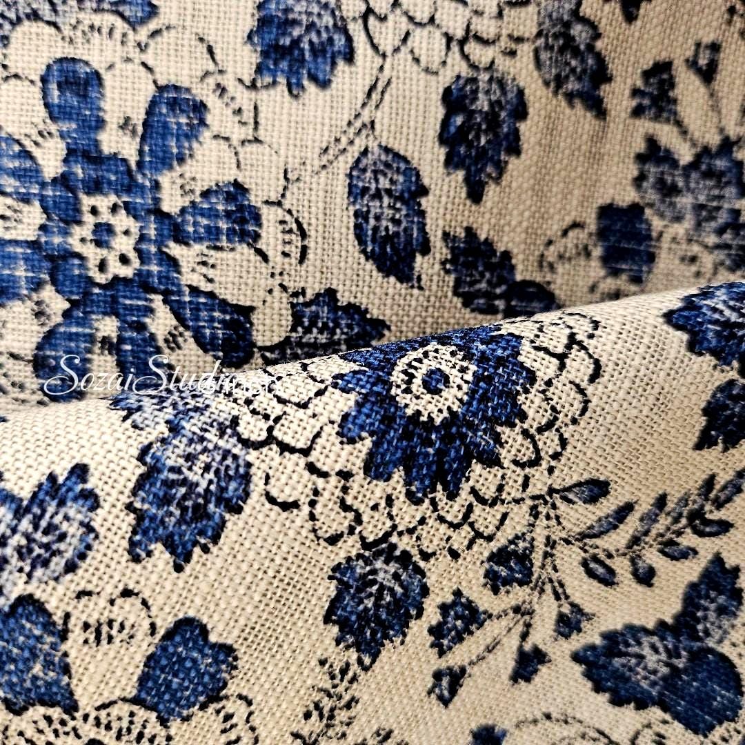 1 Yard Japanese Slub Cotton Fabric: Chrysanthemum Print, Beige