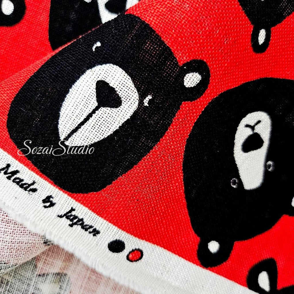 Japanese Fabric - Cute & Chic Teddy Bear Face, Red - 100% Cotton Canvas Printed, by the yard