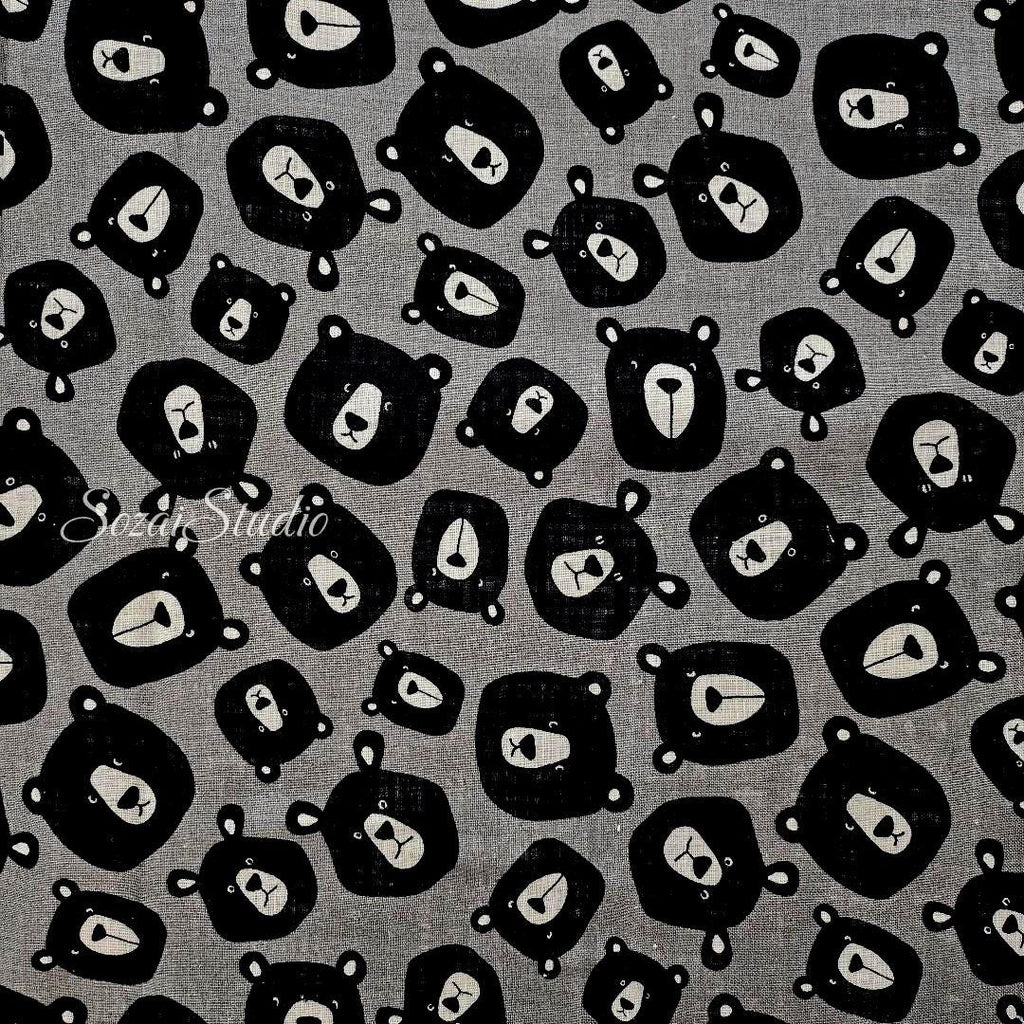 Teddy Bear Face Fabric: Gray Japanese Cotton Canvas, by the yard