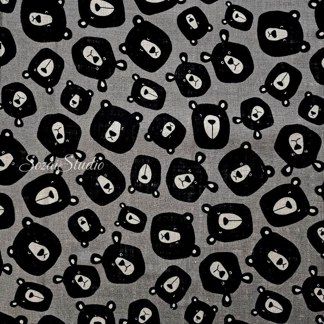 Teddy Bear Face Fabric: Gray Japanese Cotton Canvas, by the yard