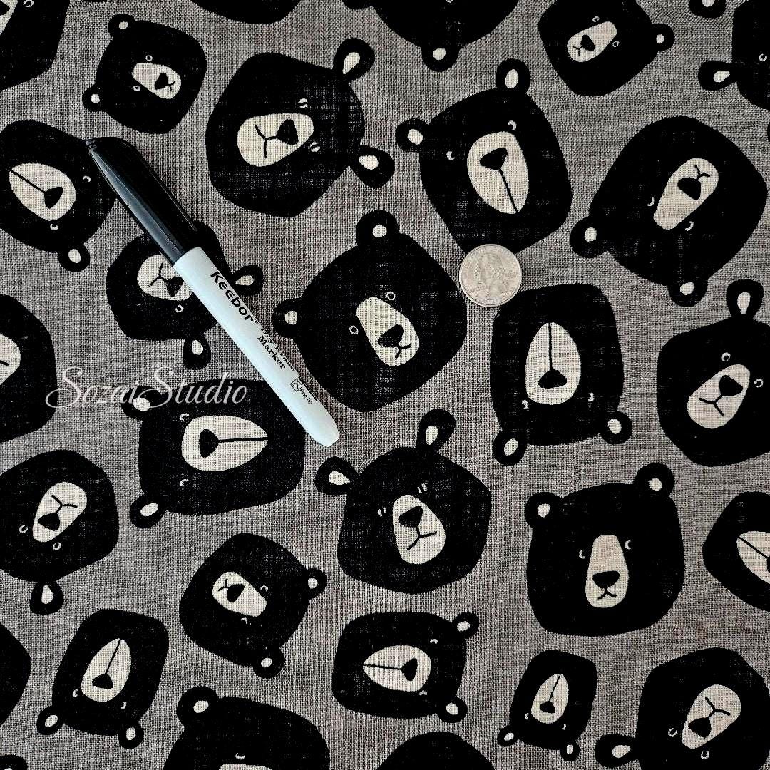Teddy Bear Face Fabric: Gray Japanese Cotton Canvas, by the yard