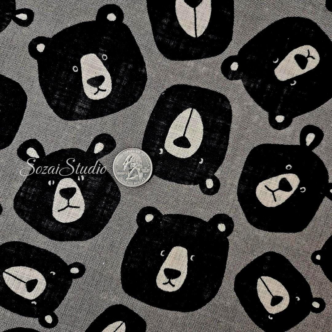 Teddy Bear Face Fabric: Gray Japanese Cotton Canvas, by the yard