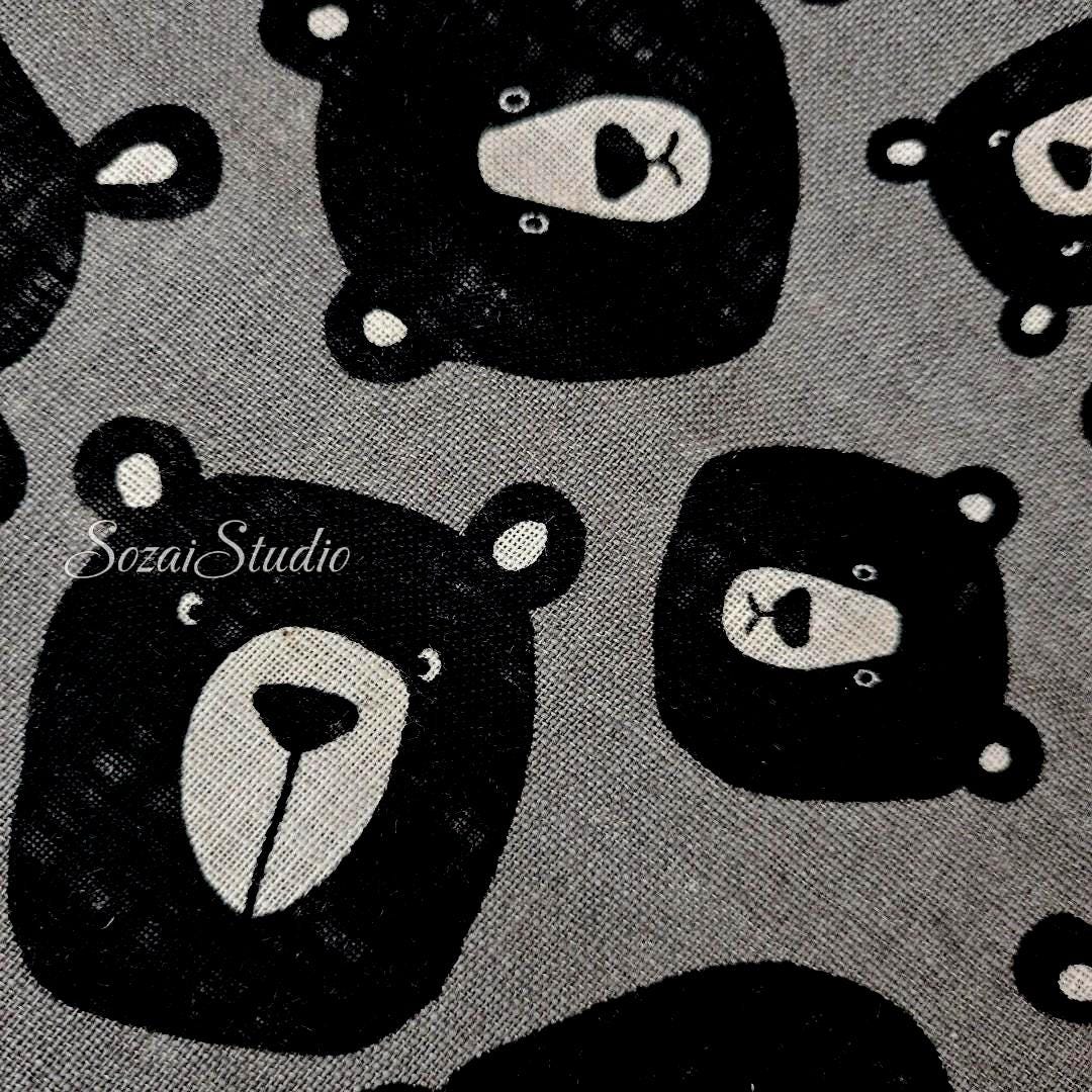 Teddy Bear Face Fabric: Gray Japanese Cotton Canvas, by the yard