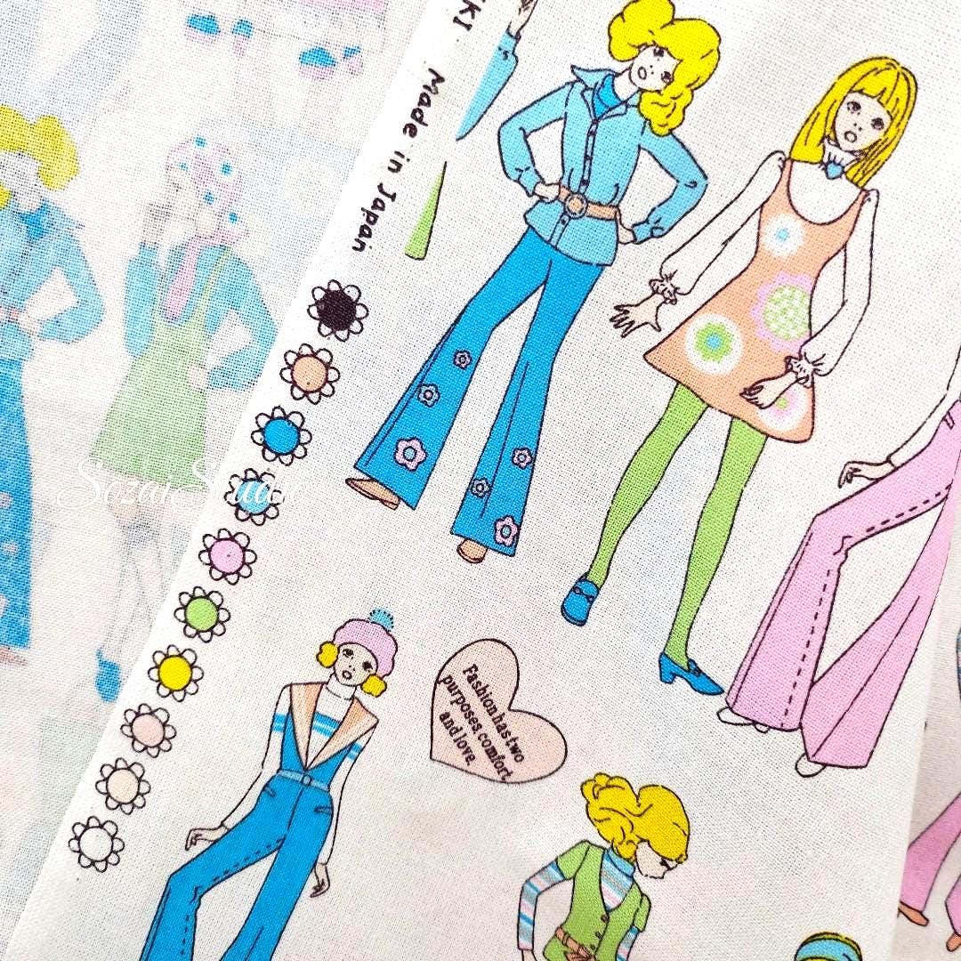 Koko Seki Retro Disco Girls Fabric: 70's Japanese Cotton Muslin, by the yard