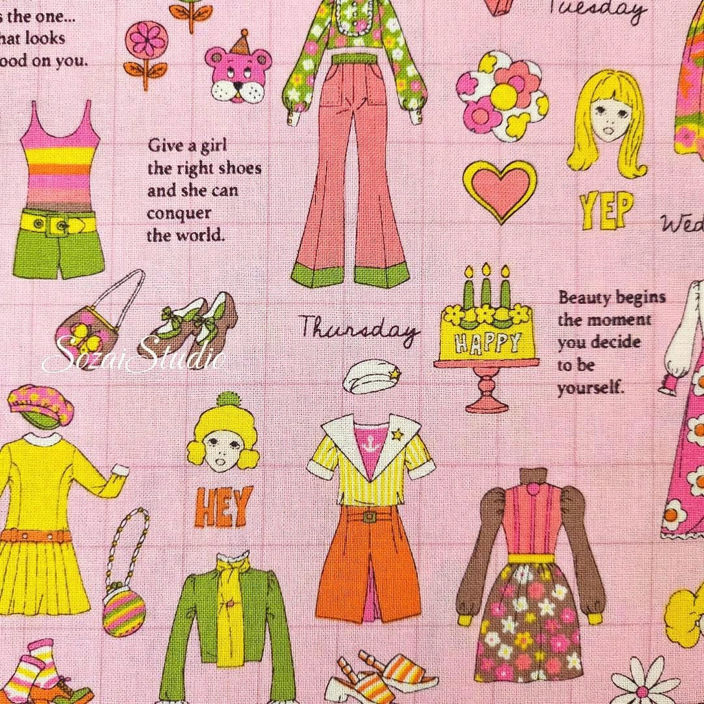 Koko Seki Japanese Fabric: 1970s Retro Print Cotton Muslin - Pink, by the yard