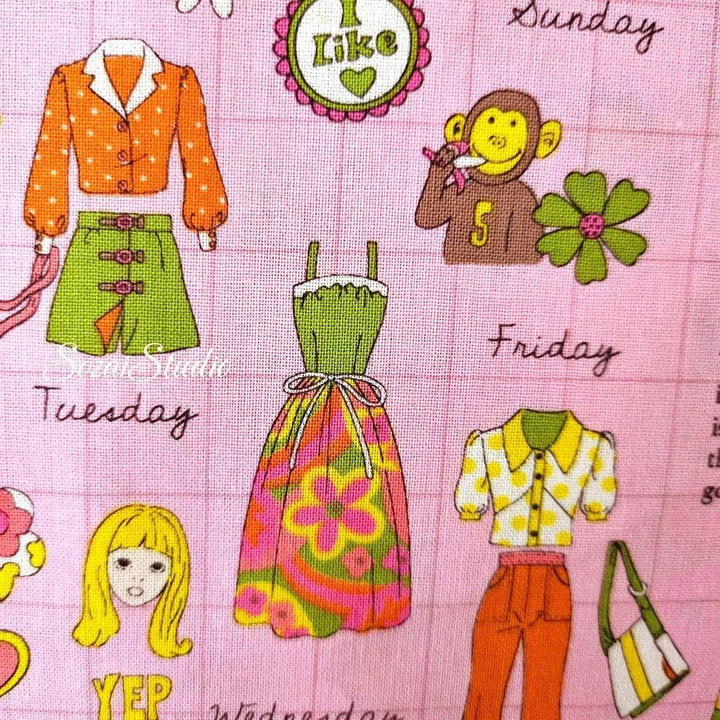 Koko Seki Japanese Fabric: 1970s Retro Print Cotton Muslin - Pink, by the yard