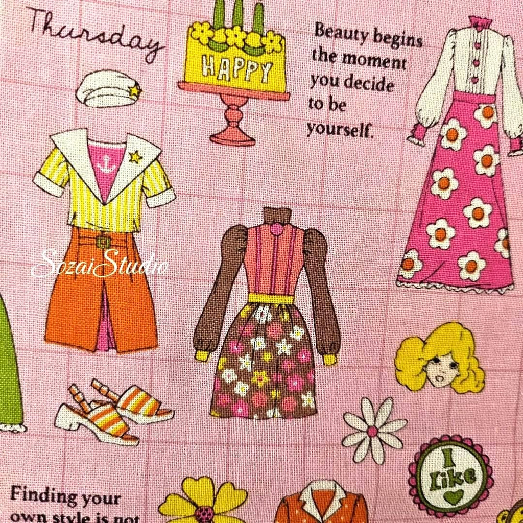 Koko Seki Japanese Fabric: 1970s Retro Print Cotton Muslin - Pink, by the yard