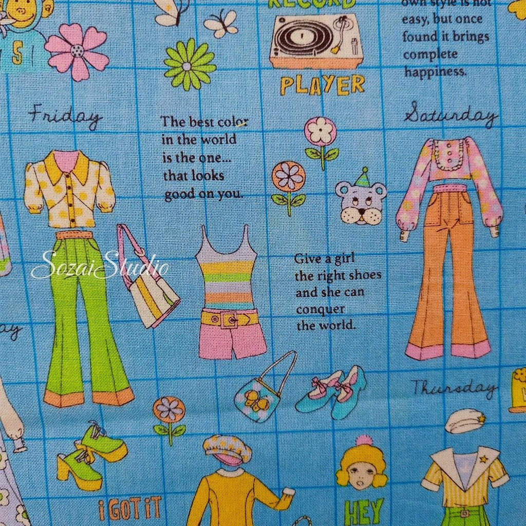 Koko Seki Japanese Fabric: 1970s Retro Blue Cotton Muslin - by the yard