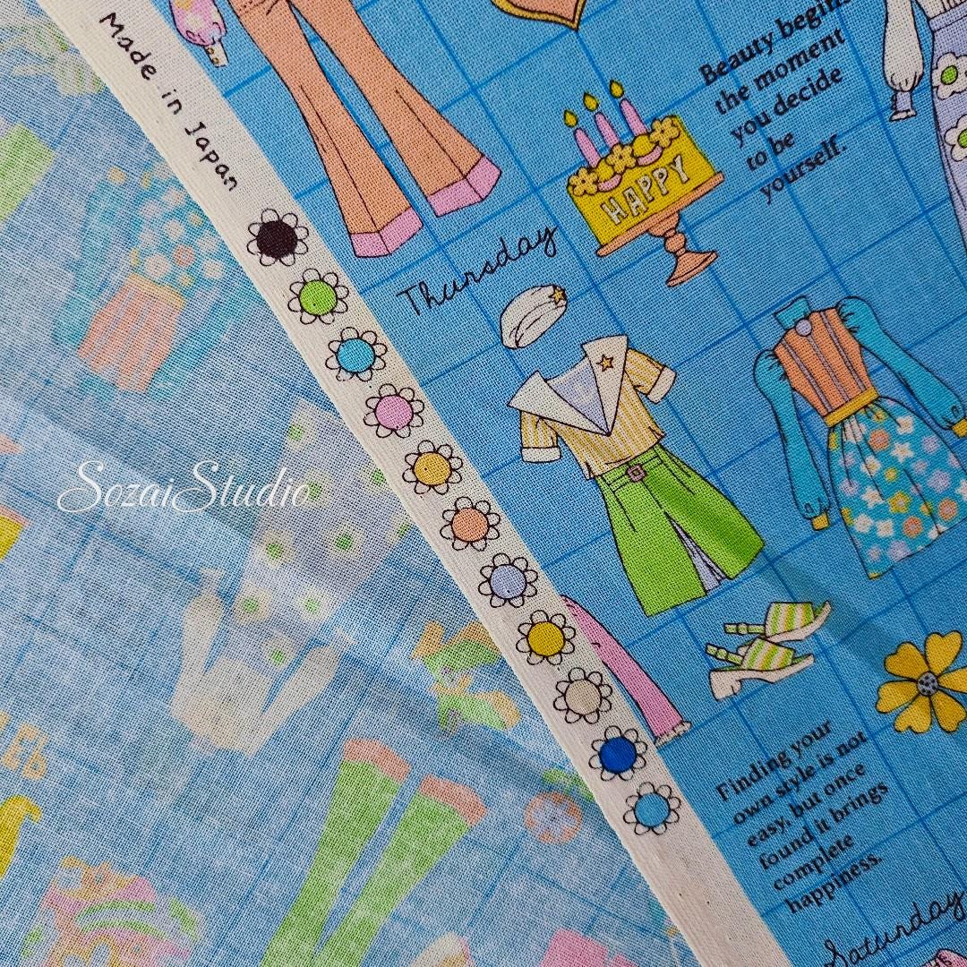 Koko Seki Japanese Fabric: 1970s Retro Blue Cotton Muslin - by the yard