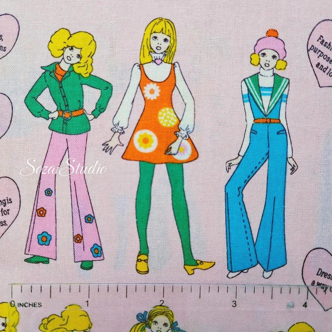 1 Yard Koko Seki Retro Disco Girls Fabric: Light Pink Japanese Cotton Muslin