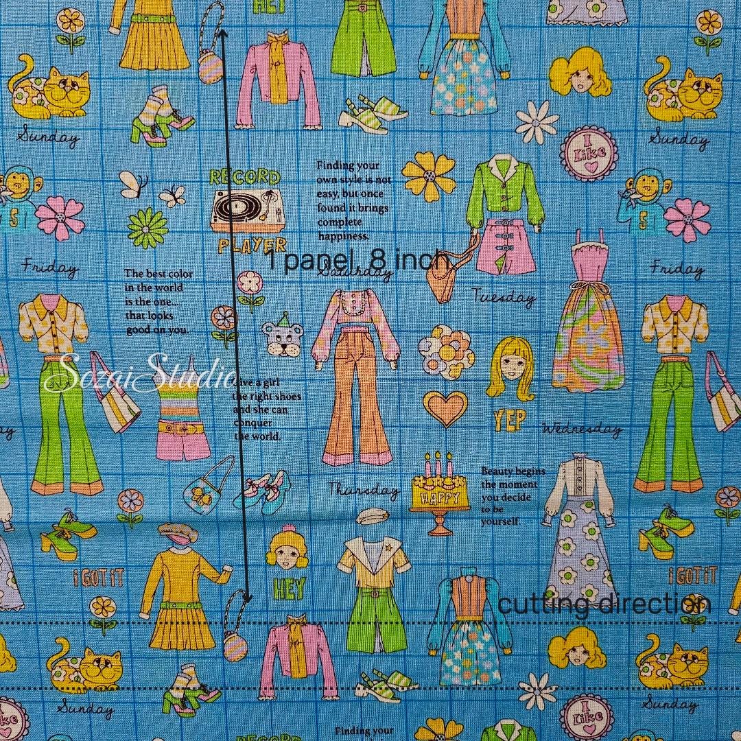 Koko Seki Japanese Fabric: 1970s Retro Blue Cotton Muslin - by the yard