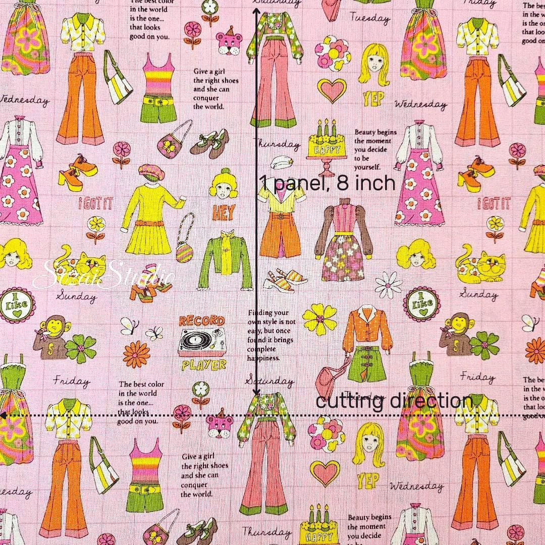 Koko Seki Japanese Fabric: 1970s Retro Print Cotton Muslin - Pink, by the yard