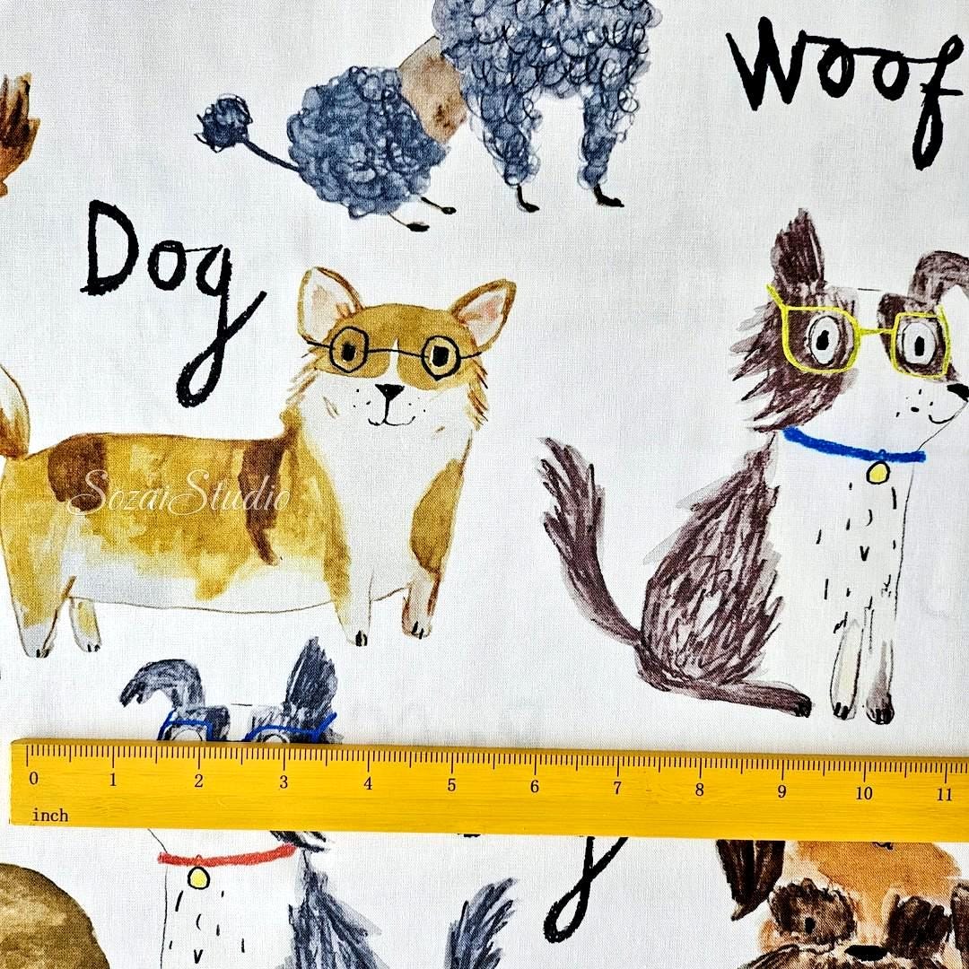 Japanese fabric - Adorable Paws Gathering, White - 100% Cotton Square (Digital Print), by the yard