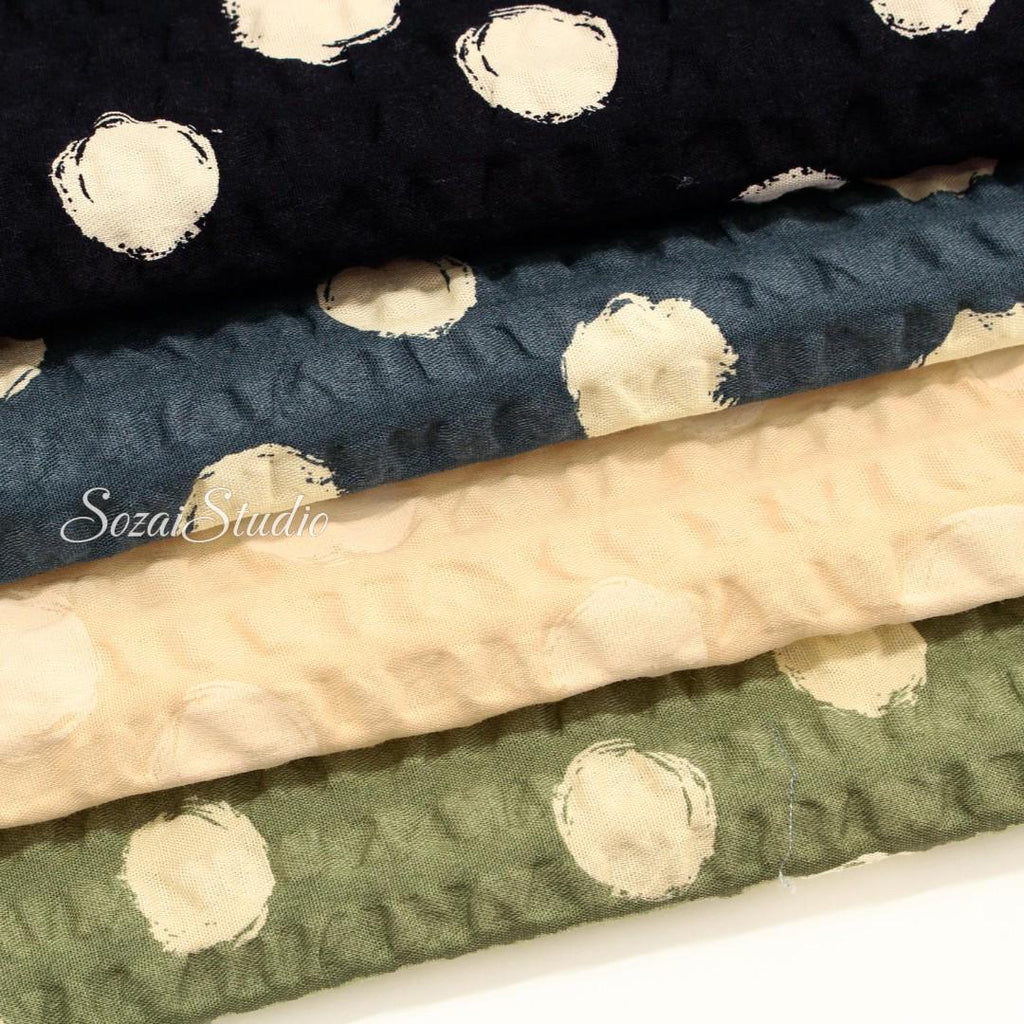 Japanese Fabric - Dotted Ripple Cotton Seersucker - Navy, 100% Cotton Printed, by yard