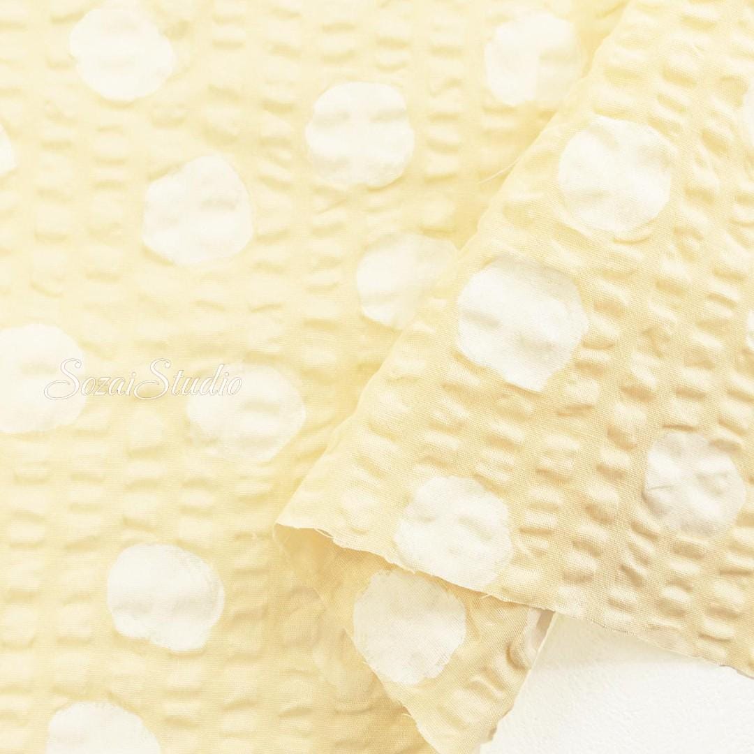 Japanese Fabric - Dotted Ripple Seersucker - Yellow, 100% Cotton Printed, by the yard