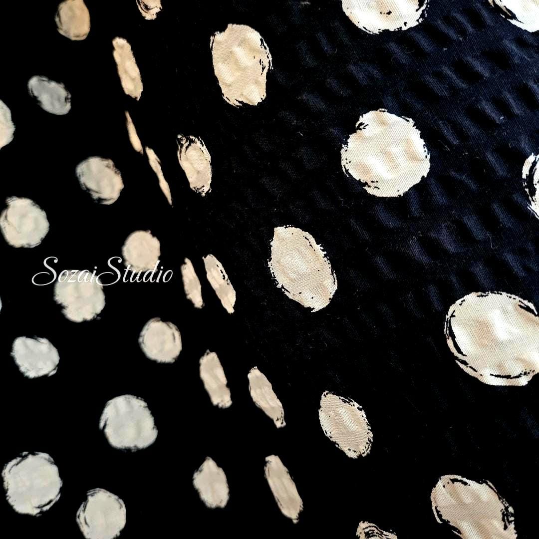 Japanese Fabric - Dotted Ripple Cotton Seersucker - BLACK, 100% Cotton Printed, by the yard