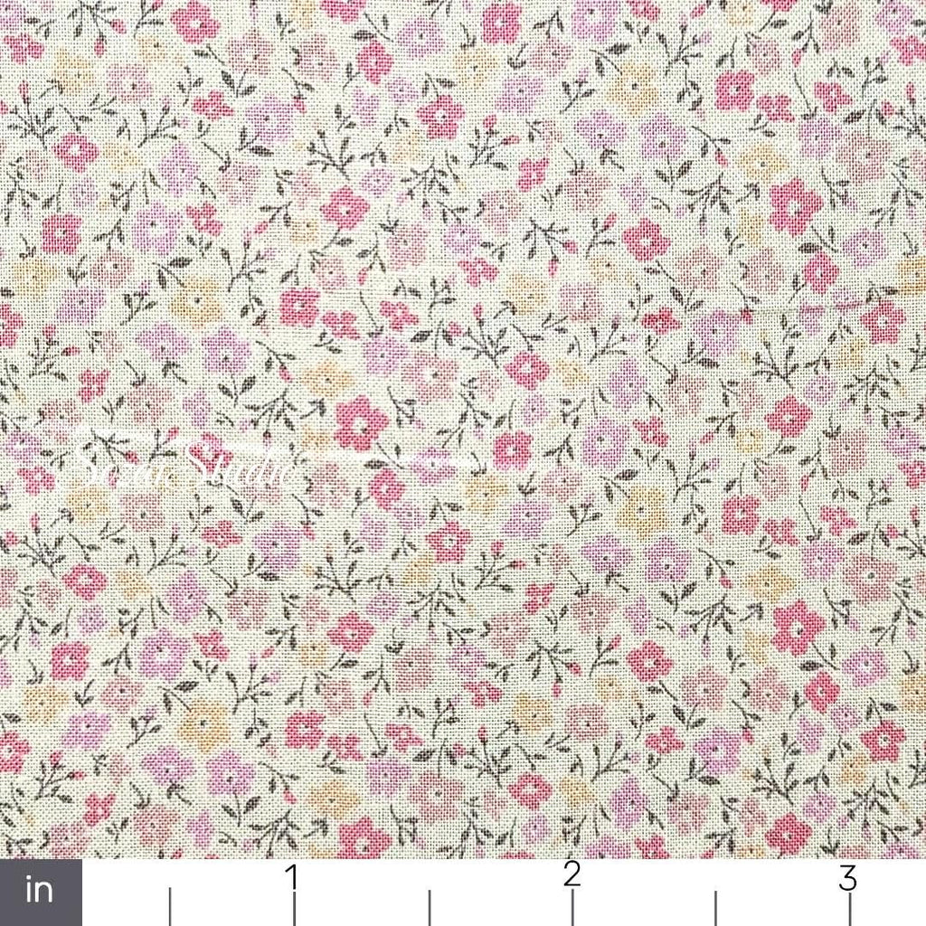 Japanese Cotton Fabric: Pink Floral Print - Petit Flower Garden, by the yard