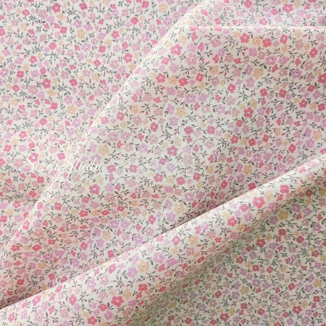 Japanese Cotton Fabric: Pink Floral Print - Petit Flower Garden, by the yard