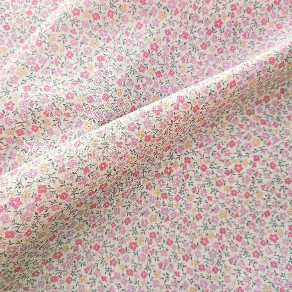 Japanese Cotton Fabric: Pink Floral Print - Petit Flower Garden, by the yard
