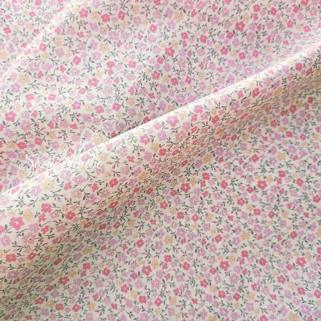 Japanese Cotton Fabric: Pink Floral Print - Petit Flower Garden, by the yard