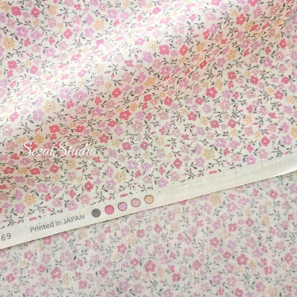 Japanese Cotton Fabric: Pink Floral Print - Petit Flower Garden, by the yard
