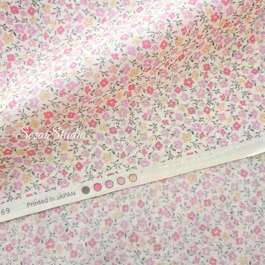 Japanese Cotton Fabric: Pink Floral Print - Petit Flower Garden, by the yard