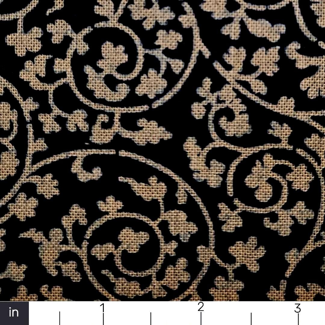 1 Yard Indigo Slub Japanese Cotton Fabric: Hand-Dyed Karakusa Pattern