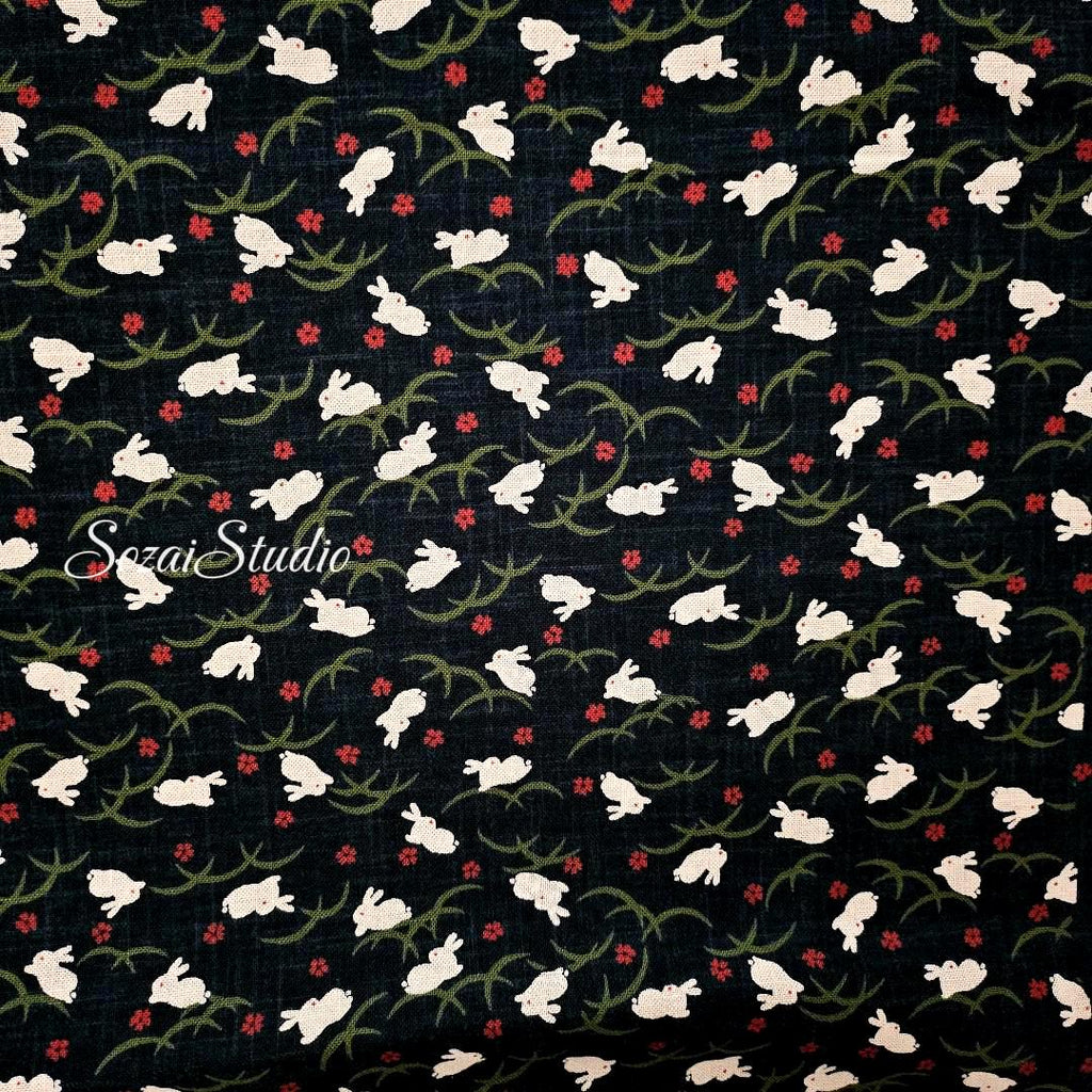 1 Yard Indigo Rabbit Slub Cotton Fabric: Hand-Dyed Japanese Wagara Print