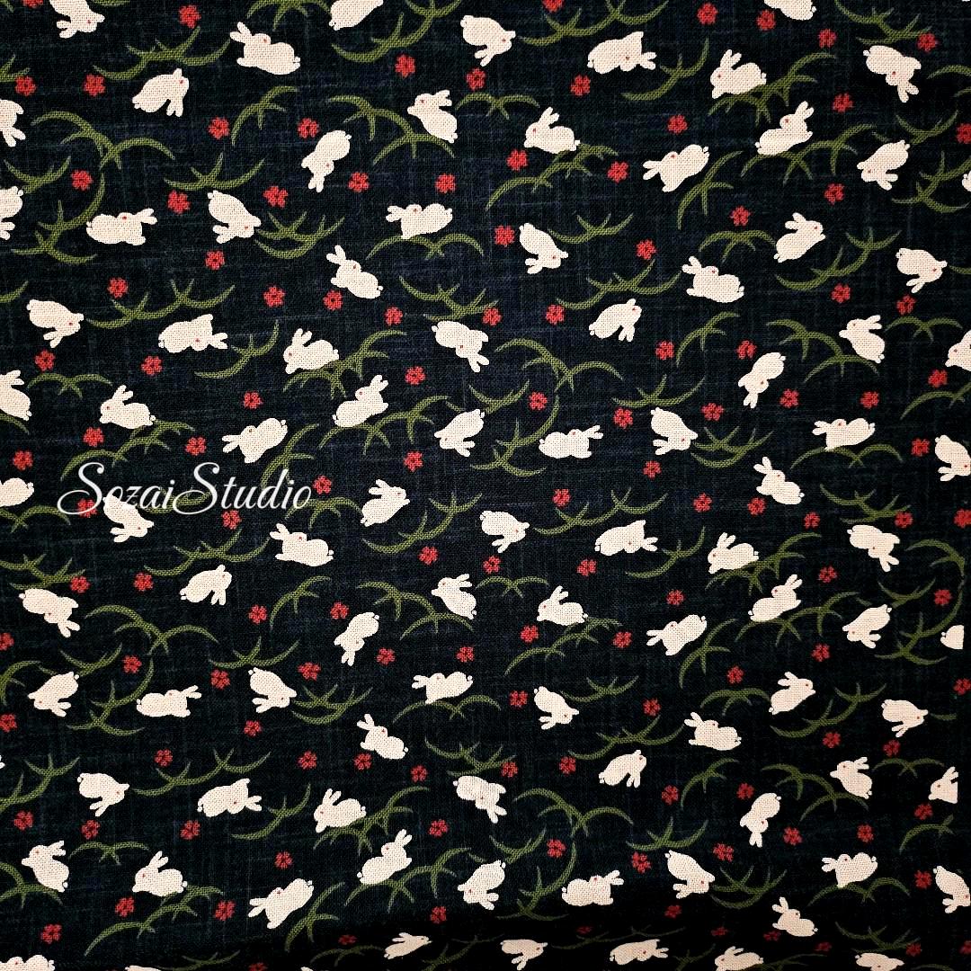 1 Yard Indigo Rabbit Slub Cotton Fabric: Hand-Dyed Japanese Wagara Print