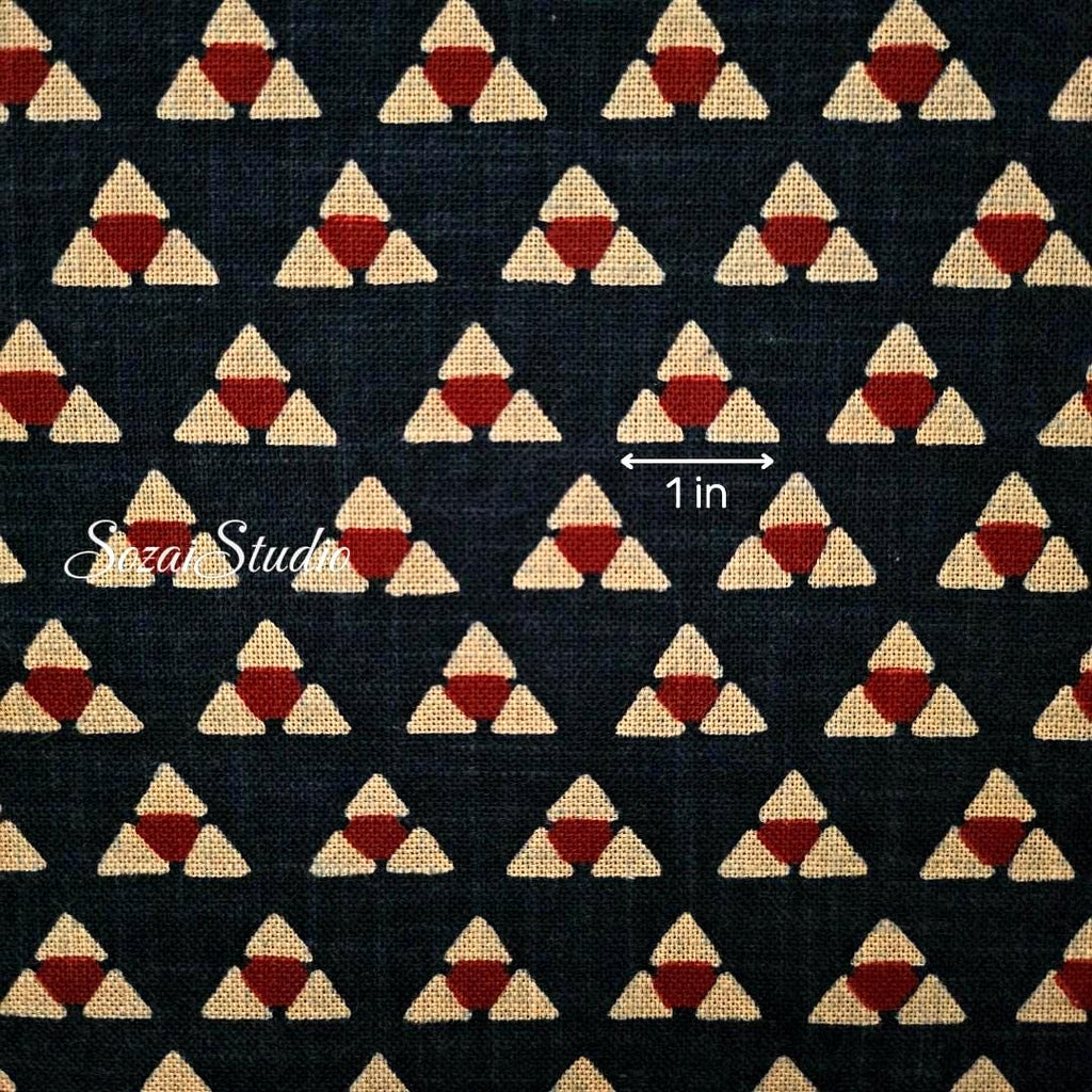 1 Yard Hand-Dyed Indigo Uroko Fabric: Japanese Cotton Slub, Traditional Scales Pattern