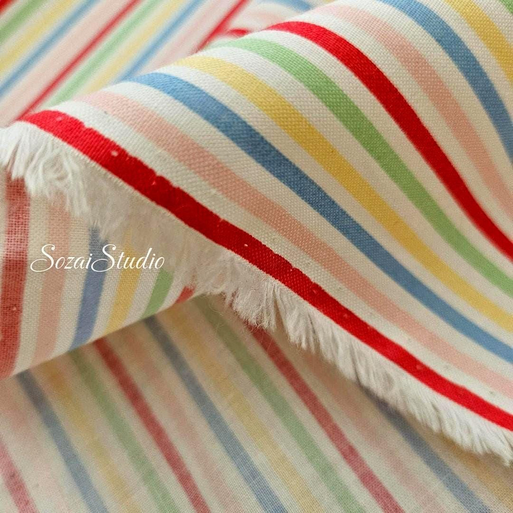 Japanese Cotton Fabric: Retro Five Color Stripe - Red Accent, by the yard
