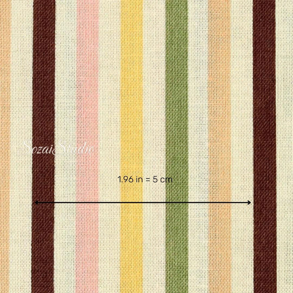 Japanese Cotton Fabric: Retro Vertical Stripe Print - Brown Line (by the yard)