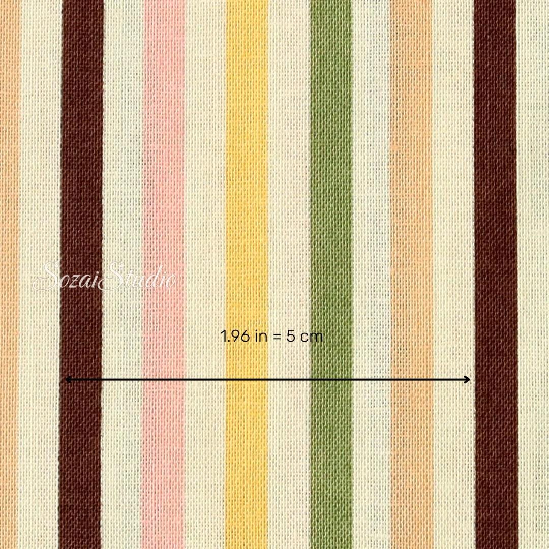 Japanese Cotton Fabric: Retro Vertical Stripe Print - Brown Line (by the yard)
