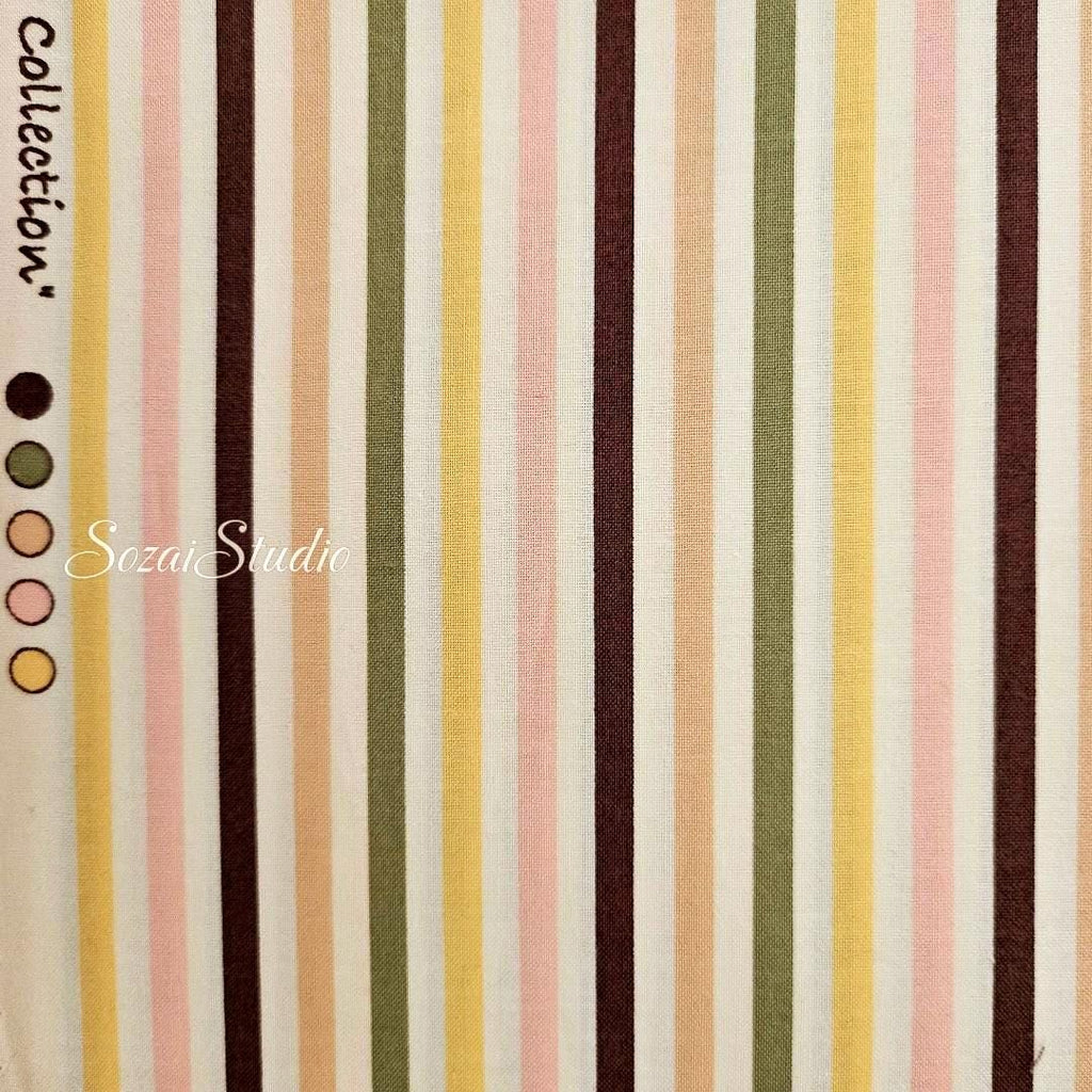 Japanese Cotton Fabric: Retro Vertical Stripe Print - Brown Line (by the yard)