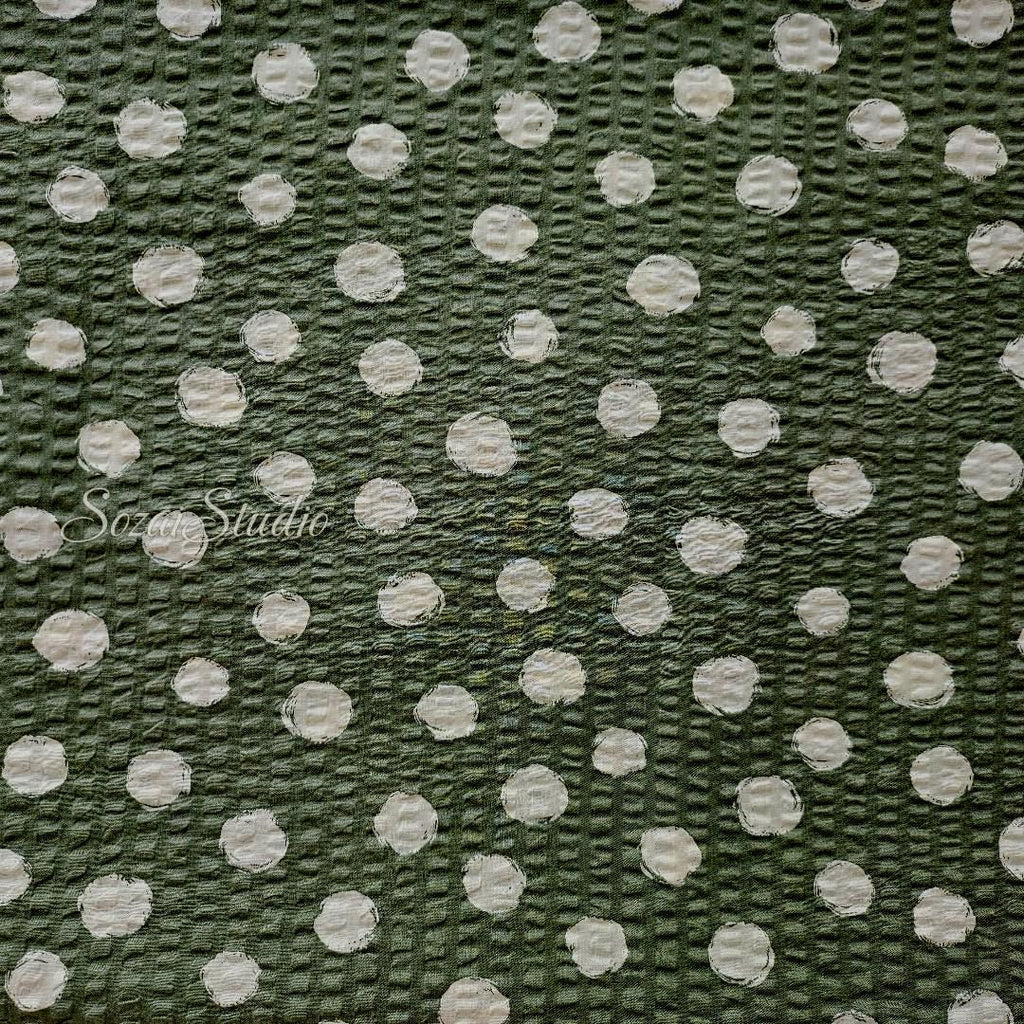 1 Yard Japanese Fabric - Dotted Ripple Cotton Seersucker - Khaki, 100% Cotton Printed