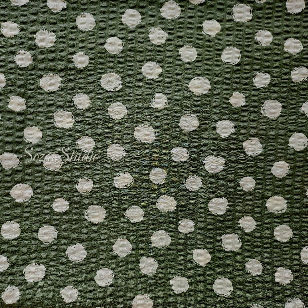 1 Yard Japanese Fabric - Dotted Ripple Cotton Seersucker - Khaki, 100% Cotton Printed