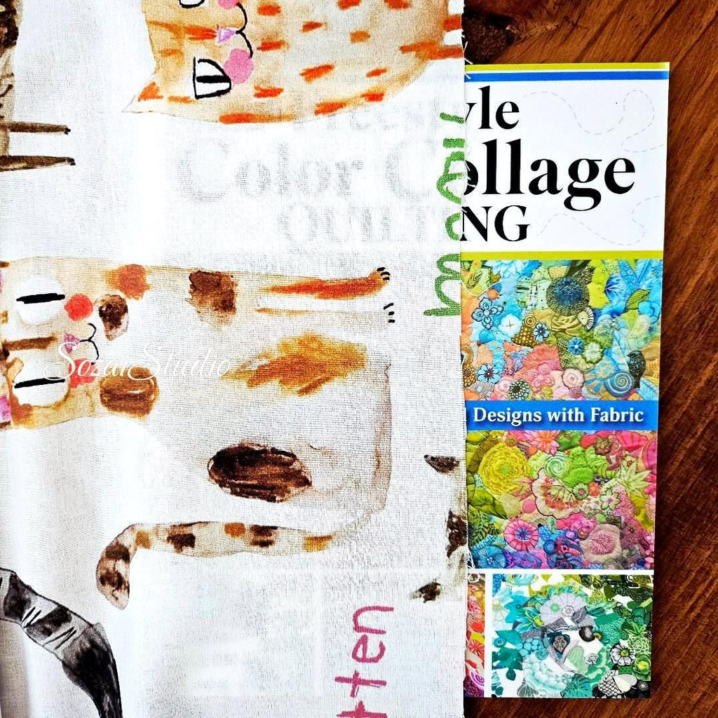 Japanese fabric - The Cat's Meow, White - 100% Cotton Square (Digital Print) - by the yard