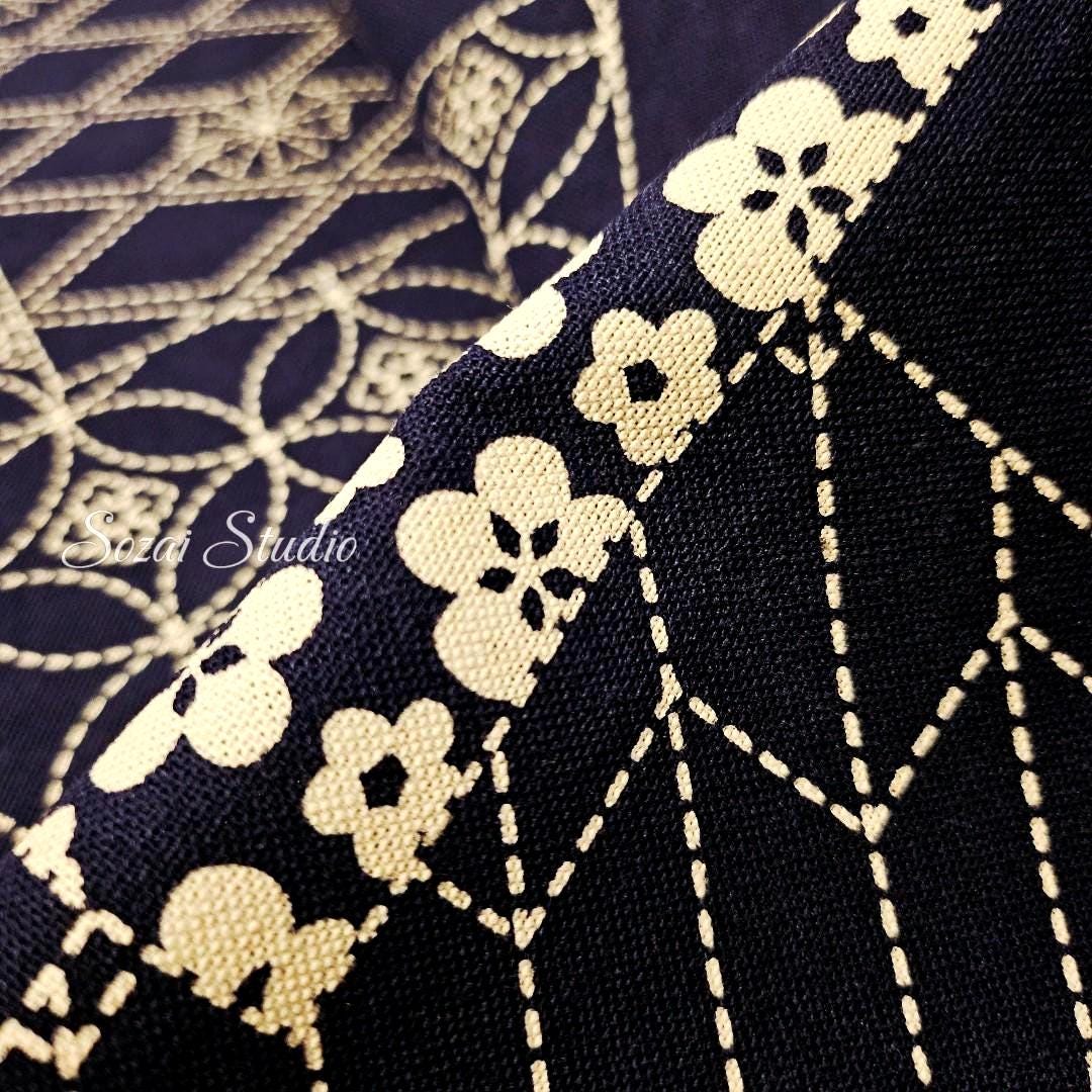 Japanese fabric - Takumi series, Sashiko geometric patterns, Navy - 100% cotton sheeting, by the yard