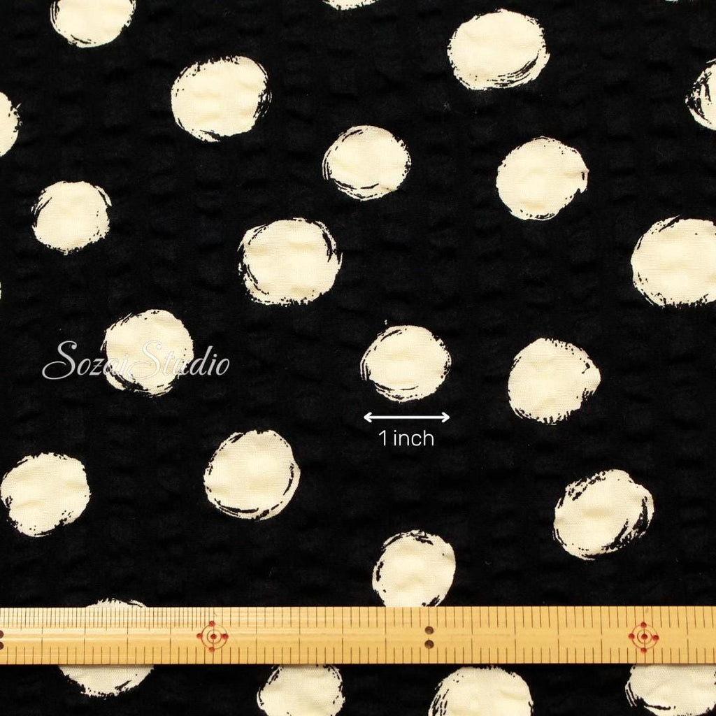 Japanese Fabric - Dotted Ripple Cotton Seersucker - BLACK, 100% Cotton Printed, by the yard